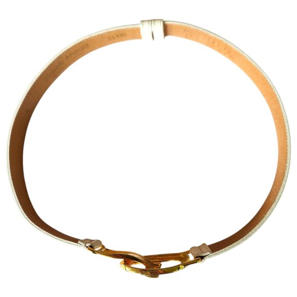 Vintage “Streets Ahead” White Leather Adjustable Belt Gold Buckle Size - Picture 3 of 8